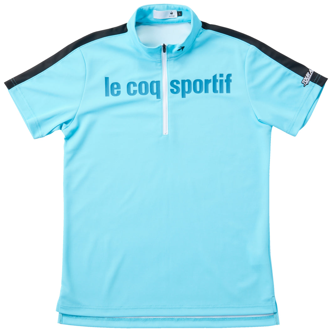 TOUR ADコラボレーション ルコック（le coq sportif）ハーフジップシャツ (吸汗速乾/UV CUT(UPF50+)ブルー